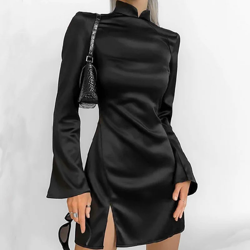 Wjczt grunge outfits Sexy Backless Bell Sleeve Small Stand Collar New Chinese Style Dress 2024 New Fashion Sheath Skirt Tunics Versatile stylish Wjczt grunge outfits Sexy Backless Bell Sleeve Small Stand Collar New Chinese Style Dress 2024 New Fashion Sheath Skirt Tunics Versatile stylish