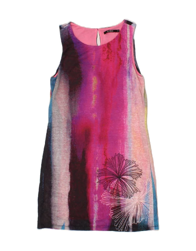 DESIGUAL Womens Sleeveless Shift Dress UK 12 Medium Pink Tie Dye Tunics Running lightweight