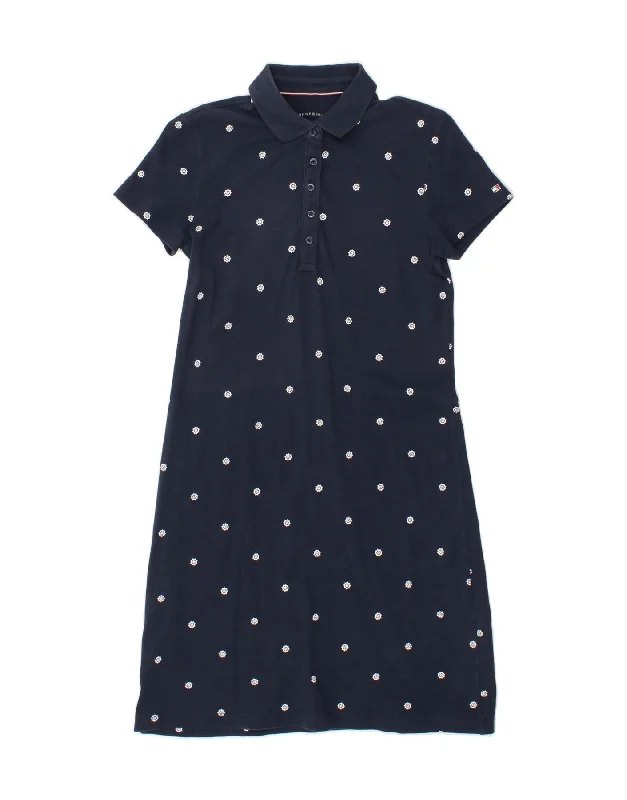 TOMMY HILFIGER Womens Abstract Pattern Polo Dress UK 6 XS Navy Blue Cotton Tunics Chic elegant