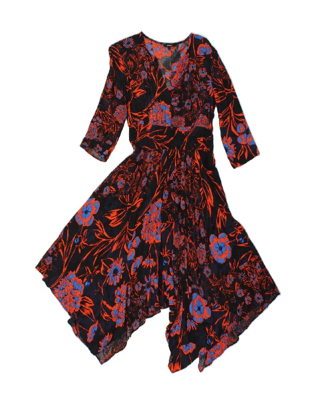 DESIGUAL Womens 3/4 Sleeve Asymmetrical Dress EU 40 Medium Black Floral Tunics Hiking breathable