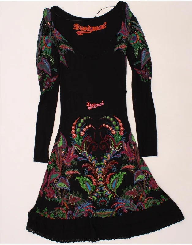 DESIGUAL Womens Long Sleeve A-Line Dress UK 14 Large Black Floral Viscose Tunics Denim casual DESIGUAL Womens Long Sleeve A-Line Dress UK 14 Large Black Floral Viscose Tunics Denim casual