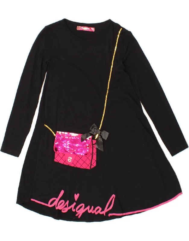 DESIGUAL Girls Graphic Long Sleeve A-Line Dress 11-12 Years Navy Blue Tunics Sophisticated sleek