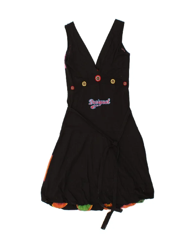 DESIGUAL Womens Graphic Sleeveless A-Line Dress UK 12 Medium Black Floral Tunics Trendy modern