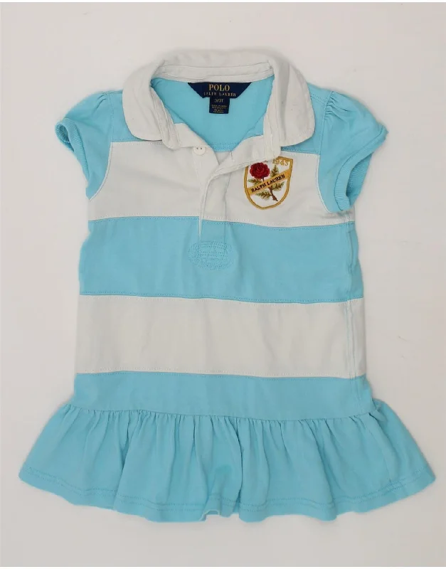 POLO RALPH LAUREN Girls Polo Dress 2-3 Years Blue Striped Cotton Tunics Fashionable trendy