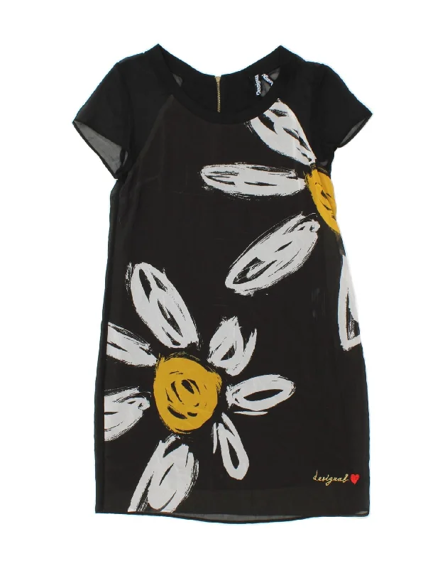 DESIGUAL Womens Short Sleeves Sheath Dress UK 14 Large Black Floral Tunics Vintage classic