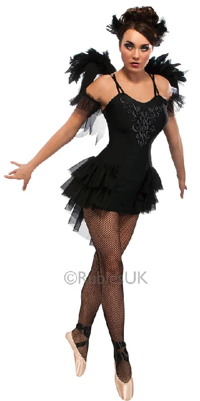 Ladies Black Swan Lake Ballerina Halloween Fancy Dress Costume Crew Neckline Casual