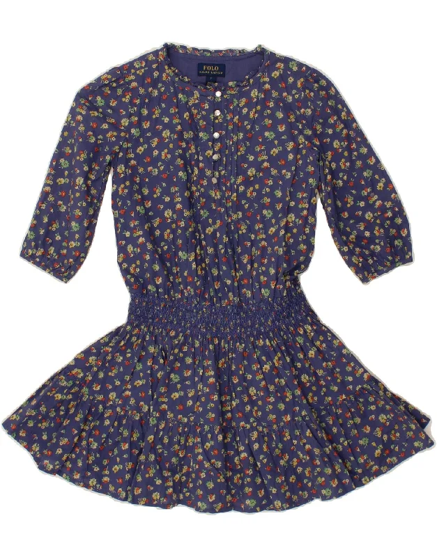 POLO RALPH LAUREN Girls 3/4 Sleeve Drop Waist Dress 6-7 Years Navy Blue Tunics Stylish elegant