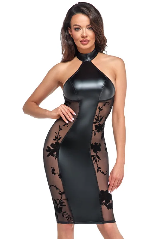 Noir Handmade Velvet Flocked Powernet Dress Tunics Long Elegant