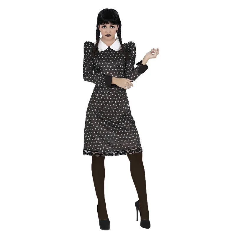 Ladies Wednesday Addams Inspired Halloween Fancy Dress Tunics Sophisticated sleek
