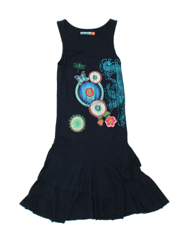 DESIGUAL Girls Graphic Sleeveless A-Line Dress 11-12 Years Navy Blue Tunics Chinos classic DESIGUAL Girls Graphic Sleeveless A-Line Dress 11-12 Years Navy Blue Tunics Chinos classic