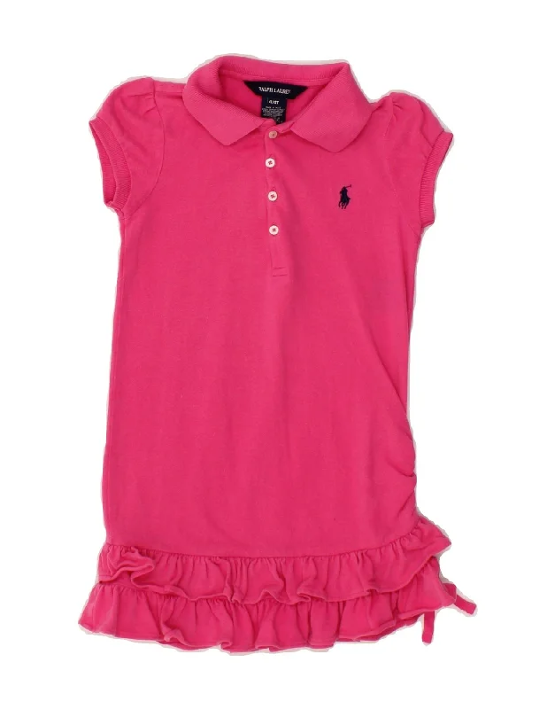 RALPH LAUREN Girls Polo Dress 3-4 Years Pink Cotton Tunics Distressed trendy