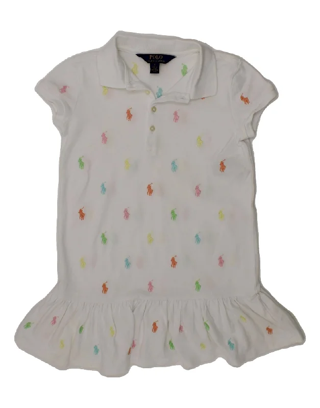 POLO RALPH LAUREN Girls Graphic Polo Dress 4-5 Years White Spotted Cotton Pencil Office Professional