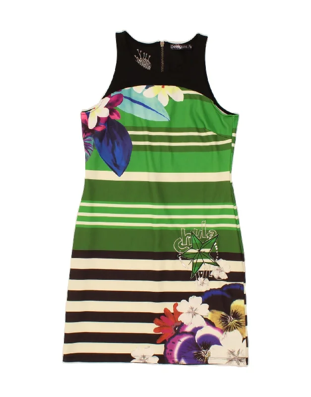DESIGUAL Womens Graphic Sleeveless A-Line Dress UK 12 Medium Green Striped Tunics Gym athletic DESIGUAL Womens Graphic Sleeveless A-Line Dress UK 12 Medium Green Striped Tunics Gym athletic
