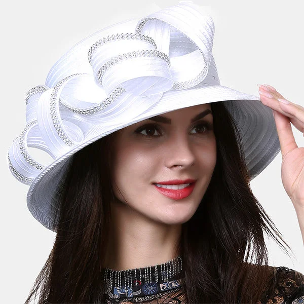 Satin Church Dress Hats with Rhinestone SD708 sweetheart Neckline Romantic