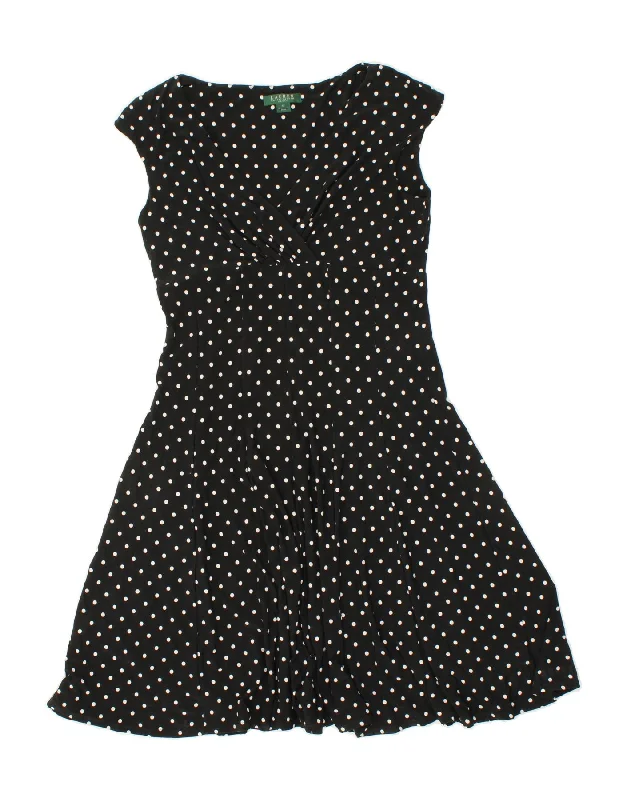 RALPH LAUREN Womens A-Line Dress US 12 Large Black Polka Dot Pencil Office Professional