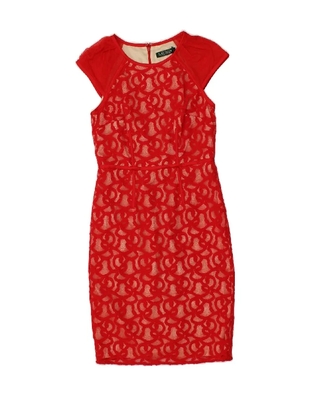 RALPH LAUREN Womens Sheath Dress US 0 XS Red Polyester Tunics Travel practical