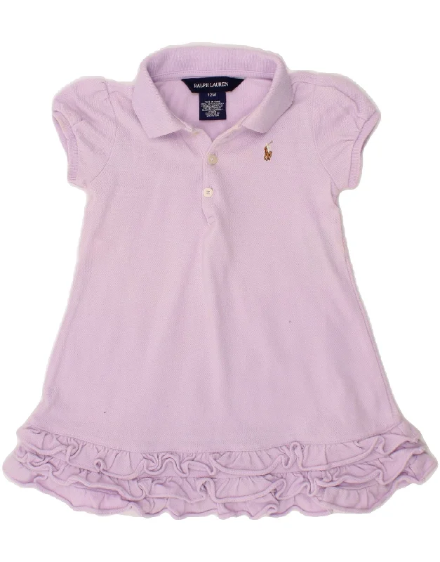 RALPH LAUREN Baby Girls Polo Dress 9-12 Months Purple Cotton Crew Neckline Sporty