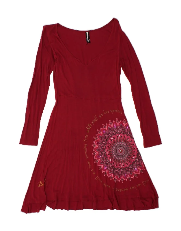 DESIGUAL Womens Graphic Long Sleeve A-Line Dress UK 14 Large Red Viscose Tunics Canvas sturdy DESIGUAL Womens Graphic Long Sleeve A-Line Dress UK 14 Large Red Viscose Tunics Canvas sturdy