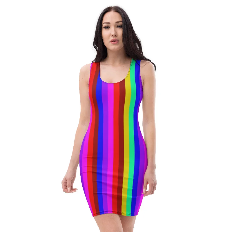 Rainbow Striped Pride Women's Dress, Vertical Rainbow Stripe Pride Dress For Women - Made in USA/EU Tunics Cozy comfortable