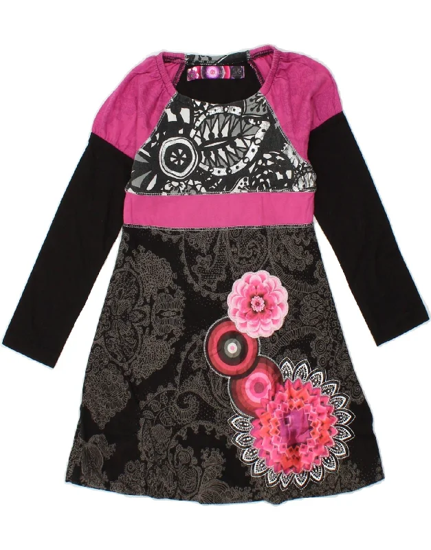 DESIGUAL Girls Graphic A-Line Dress 5-6 Years Black Paisley Cotton A-Line Day Work