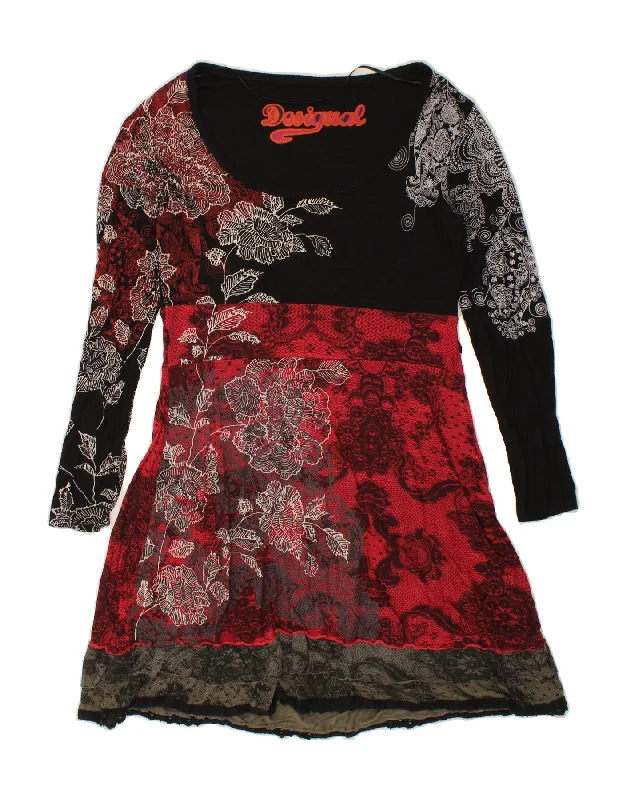 DESIGUAL Womens Graphic Long Sleeve A-Line Dress UK 14 Large Black Floral Tunics Wedding white DESIGUAL Womens Graphic Long Sleeve A-Line Dress UK 14 Large Black Floral Tunics Wedding white