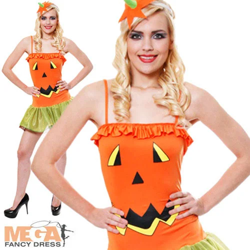 Ladies Pumpkin Halloween Party Fancy Dress Orange Costume Tunic Top Casual