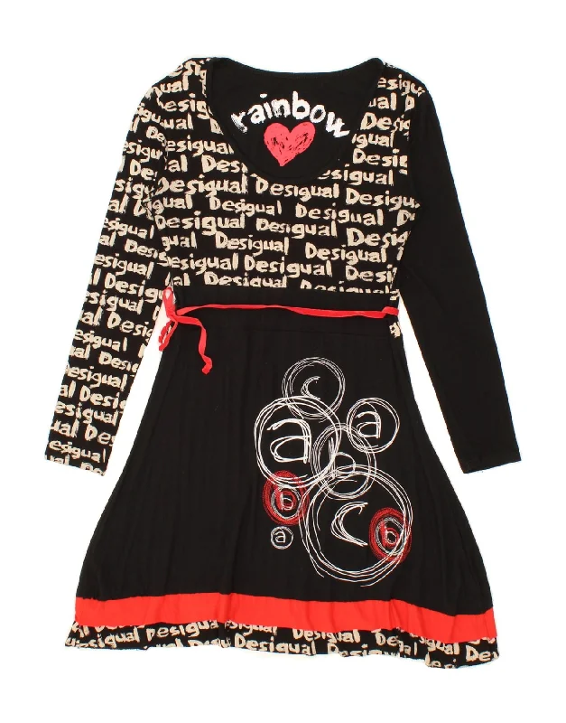 DESIGUAL Womens Graphic Long Sleeve A-Line Dress UK 14 Large Black Tunics Polka dots