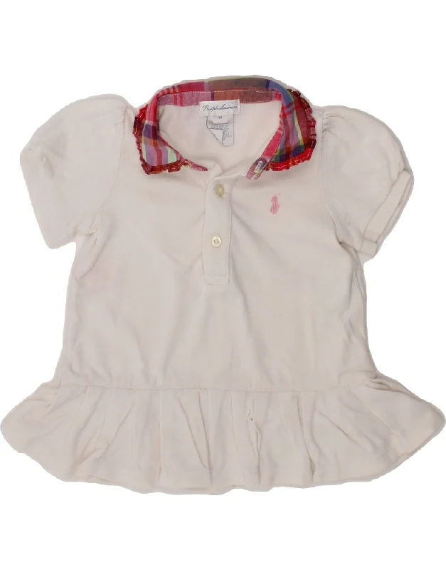 RALPH LAUREN Baby Girls Polo Dress 6-9 Months White Cotton Crew Neckline Casual