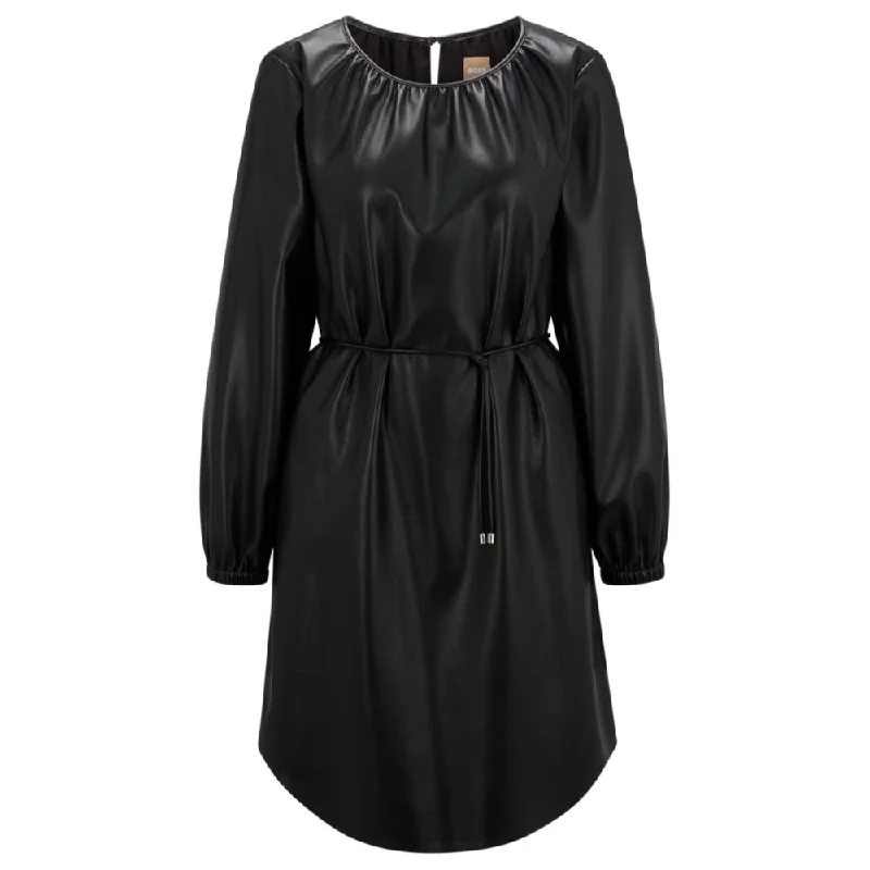 Faux-leather long-sleeved dress with tie belt Tunics Corduroy durable