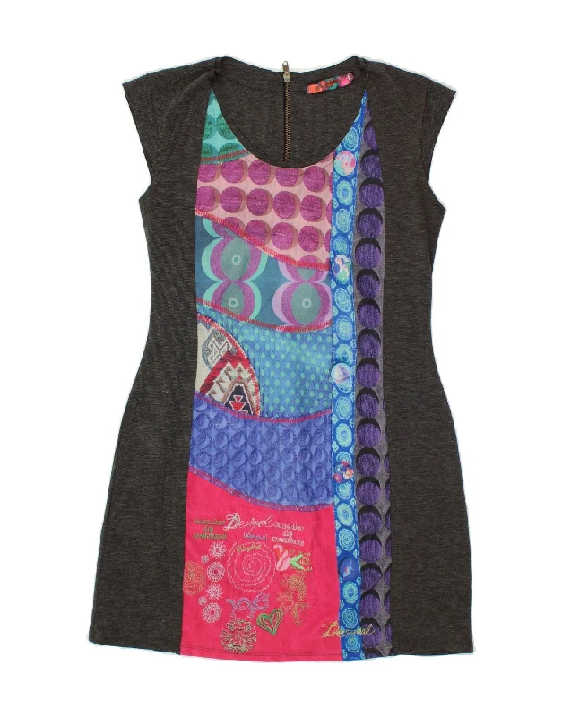 DESIGUAL Womens Sheath Dress UK 14 Large Grey Geometric Tunics Trendy modern