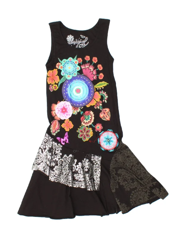 DESIGUAL Girls Graphic Sleeveless A-Line Dress 11-12 Years Black Floral Tunics Lace romantic DESIGUAL Girls Graphic Sleeveless A-Line Dress 11-12 Years Black Floral Tunics Lace romantic