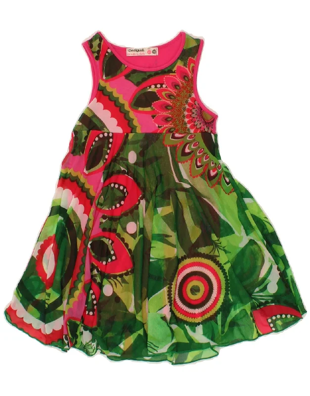 DESIGUAL Girls Sleeveless A-Line Dress 5-6 Years Green Colourblock Tunics Brand named