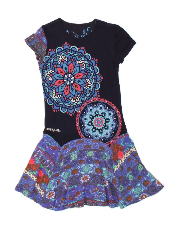 DESIGUAL Girls Graphic Drop Waist Dress 9-10 Years Navy Blue Floral Cotton Tunics Hiking breathable DESIGUAL Girls Graphic Drop Waist Dress 9-10 Years Navy Blue Floral Cotton Tunics Hiking breathable