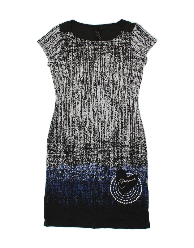 DESIGUAL Womens Abstract Pattern Sheath Dress UK 10 Small Black Cotton Tunics Long Elegant DESIGUAL Womens Abstract Pattern Sheath Dress UK 10 Small Black Cotton Tunics Long Elegant