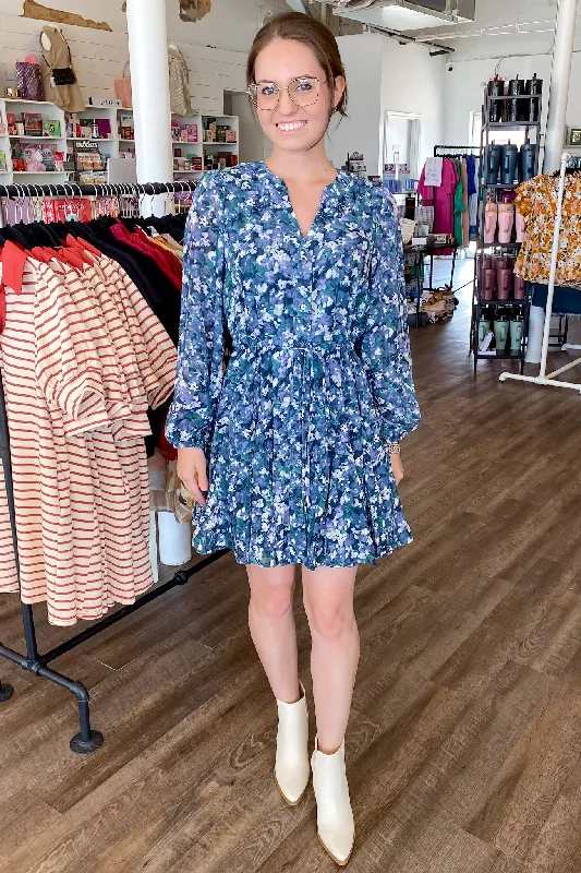 My Everything Floral Print Navy Dress Turtleneck Warm Winter