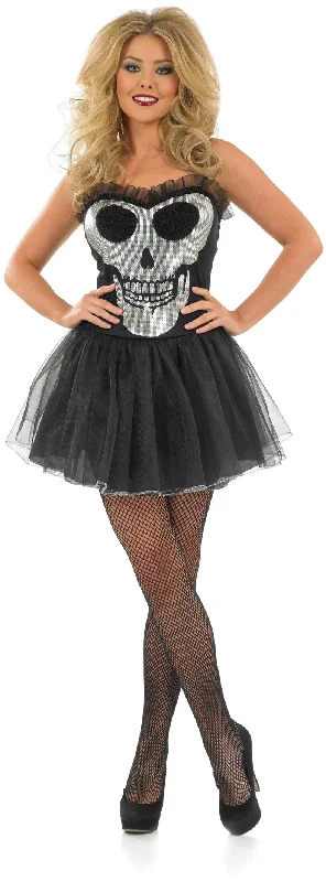 Halloween Ladies Glitzy Skull Tutu Fancy Dress Costume Pencil Office Professional