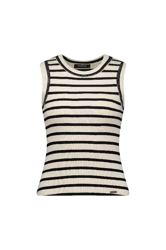 Knewe Label True Tank -Black/Ecru Stripe lace back tank