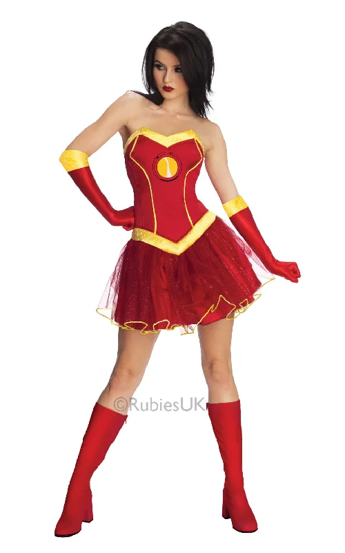 Ladies Superhero Rescue Fancy Dress Iron Man The Avengers Costume Tunics Short Trendy