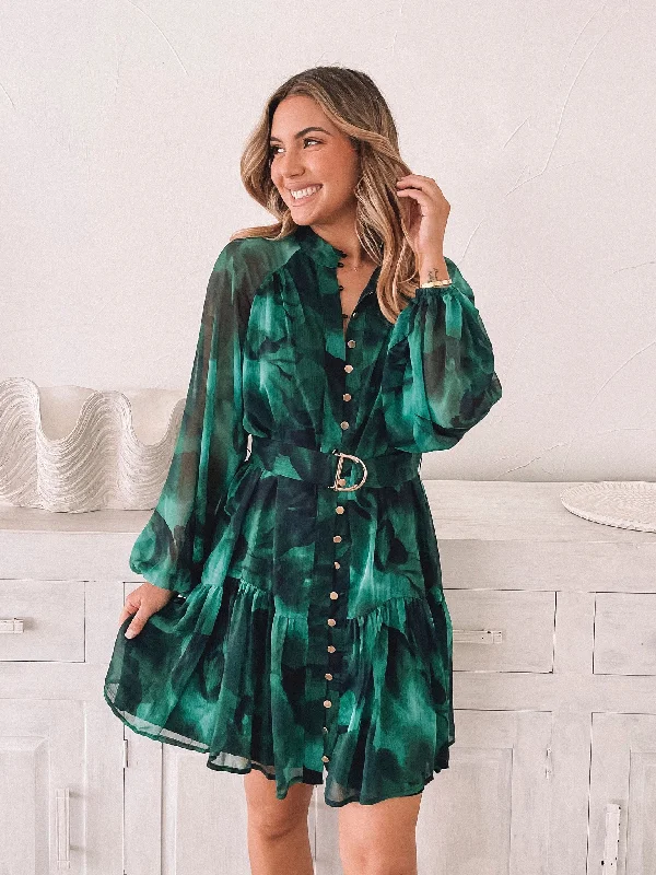 Breena Dress - Green Print Tunics Trendy modern