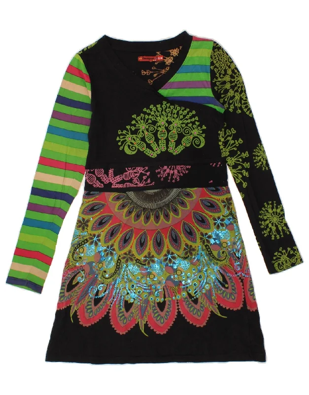 DESIGUAL Girls Graphic Long Sleeve A-Line Dress 13-14 Years Multicoloured Casual Short Summer