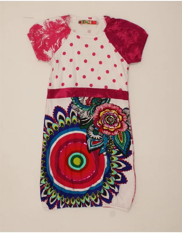 DESIGUAL Girls Graphic Basic Dress 13-14 Years Pink Floral Tunics Fleece cozy