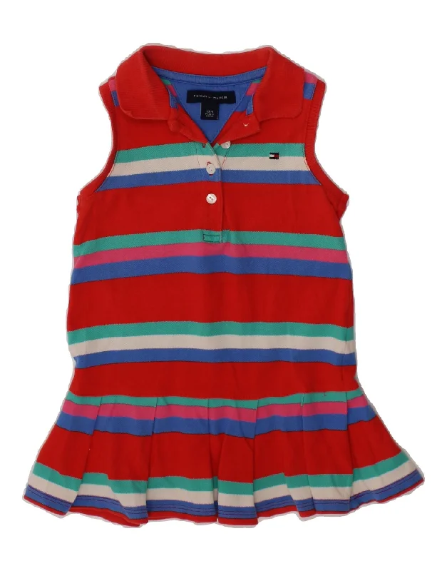 TOMMY HILFIGER Baby Girls Sleeveless Polo Dress 12-18 Months Red Striped Tunics Sophisticated sleek