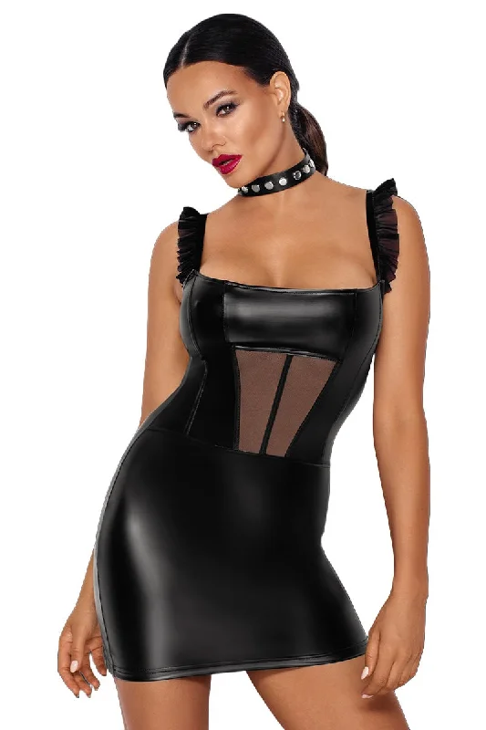 Noir Handmade Short Powerwetlook Dress Elegant Long Evening