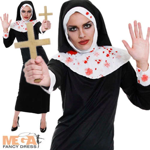 Ladies' Zombie Nun Sinister Religious Fancy Dress Costume Turtleneck Neckline Stylish Ladies' Zombie Nun Sinister Religious Fancy Dress Costume Turtleneck Neckline Stylish