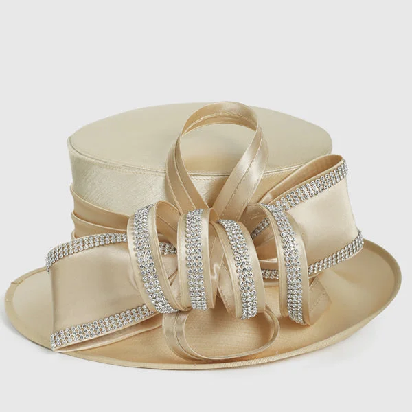 Women Church Dress Hats with Rhinestones SD716 Crew Neckline Casual