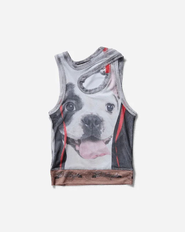 Women's Mesh Tank Top Dog Print navy tank top