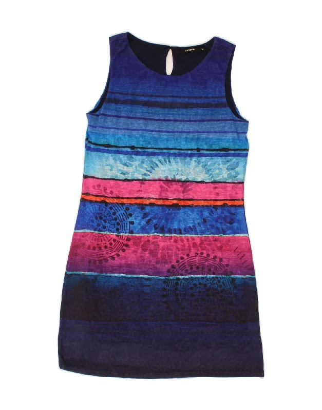 DESIGUAL Womens Graphic Sleeveless Basic Dress UK 12 Medium Blue Striped Tunics Sophisticated sleek