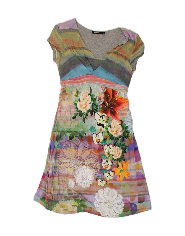 DESIGUAL Womens A-Line Dress UK 12 Medium Multicoloured Floral Viscose Tunics Sophisticated sleek