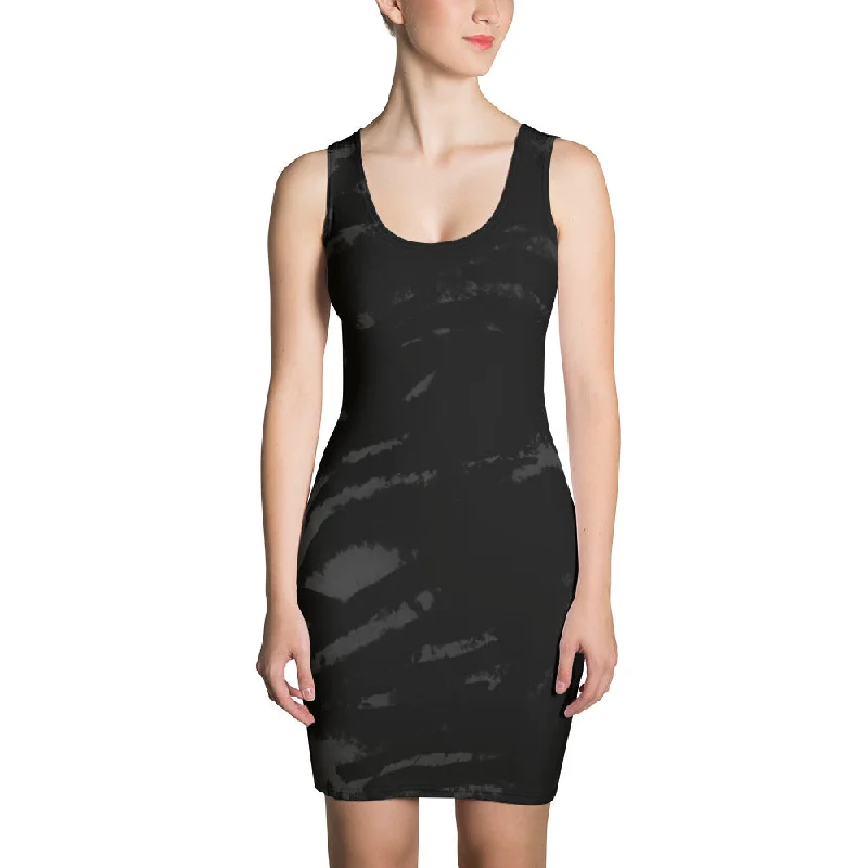 Black Tiger Striped Dress, Women's Sleeveless 1-pc Little Black Dress - Made in USA/EU Tunics Gym athletic Black Tiger Striped Dress, Women's Sleeveless 1-pc Little Black Dress - Made in USA/EU Tunics Gym athletic