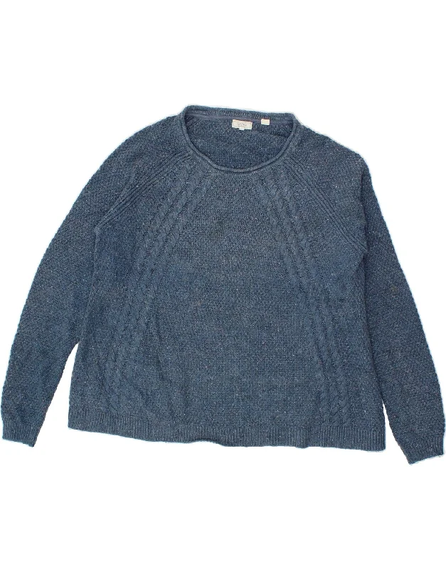 FAT FACE Womens Boat Neck Jumper Sweater UK 14 Large Navy Blue Cotton Velvet Chenille Corduroy